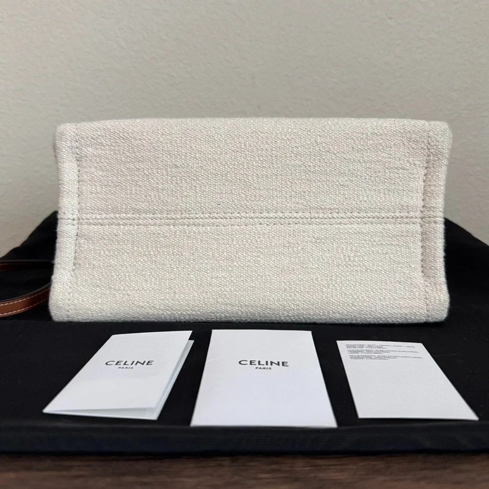 NEW CELINE Cabas Thais Canvas & Calfskin Leather Tote - Picture 6 of 7